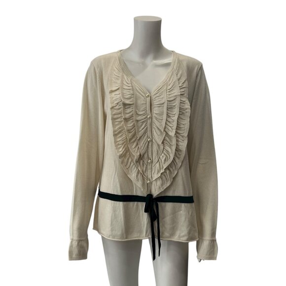 NWT Marina Rinaldi Ivory Knit Ruched Button Sweater Blouse Top size Large - Picture 1 of 8